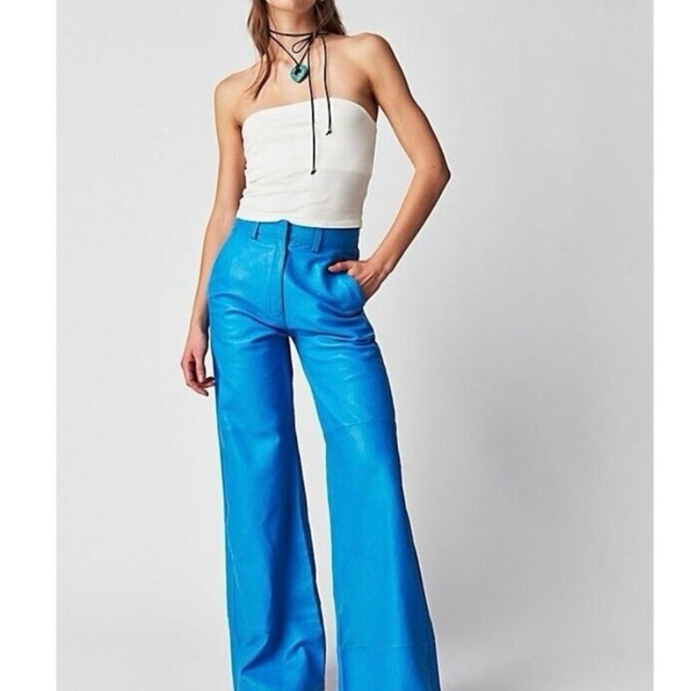 Teal understated leather pants